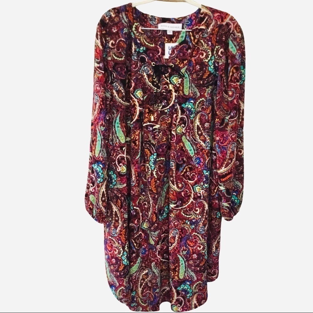 Emma & Michele Paisley Tunic Shirt Style Dress with Blouson Sleeves
